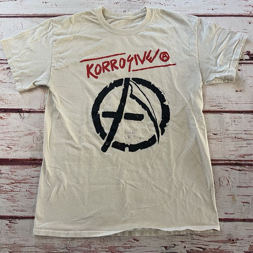 Korrosive Band Mens Off White Graphic T-Shirt‎ Size S Metal Anarchy Scythe
